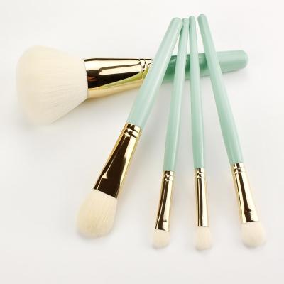 China Angular Blush Green Customizable 5 Cosmetic Logo Brushes for sale