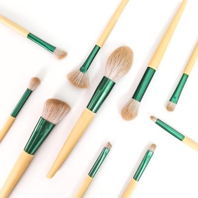 China Angular Blush Custom Wood Handle Solid Color Cosmetic Brush 10pcs Make Up Set for sale