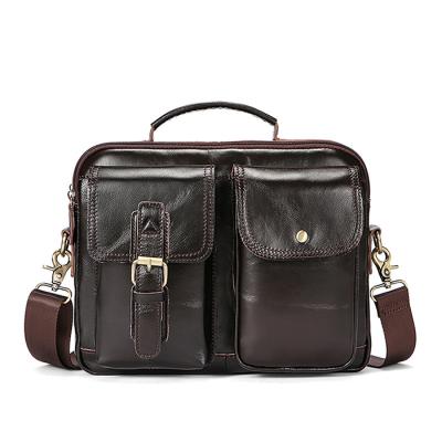 China Fashion High Quality Mini Briefcase Tiding Shiny Wax Oil Leather With Pocket Handbag Vintage Mens Briefcase Genuine Leather Bag for sale