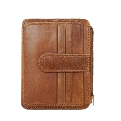 China Slim Genuine Leather RFID Small Zipper Around Coin Bill Holder Wallet Purse Credit Card Holder for sale