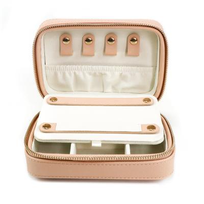 China Fashion PU Leather Travel Convenience Jewelry Box With Makeup Mirror Ring Earrings Necklace Storage Box For Women for sale