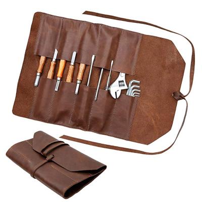 China PU Roll Bag Handmade Leather Tools Bag - 10 Waterproof Pockets for sale