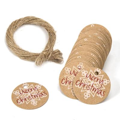 China High Quality Recycled Waterproof Round Brown Kraft Paper Christmas Gift Tag With Jute Rope Product Hang Tags for sale