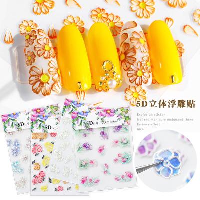 China Fashionable DIY Nail Beauty 5D Decorations Nail Stickers Flower Water Art Paste Paste Papers Manicure Series Relief Nail Sticker for sale