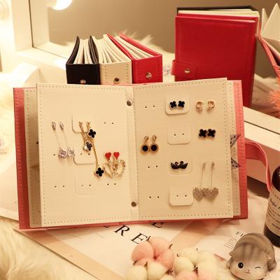 China Luxury Creative Studs Drop Dangle Earrings Storage Holder Book Stripe Jewelry Box Organizer Leather Display Gift Portable Case for sale