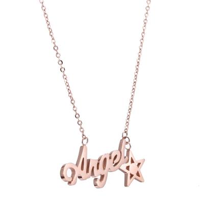 China New Europe and America English Alphabet Five-pointed Star Lucky Angel High Quality Titanium Steel Pendant Necklace for sale