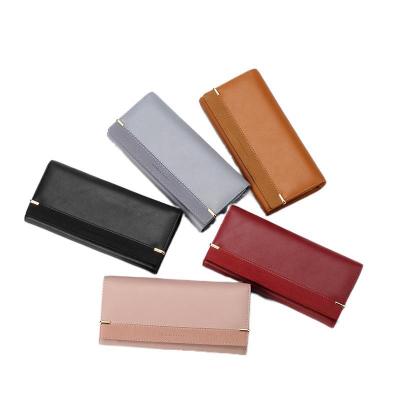 China No Style 2021 Korean Fashion Frosted Long Stitching Women's Buckle Credit Card PU Leather Wallet for sale