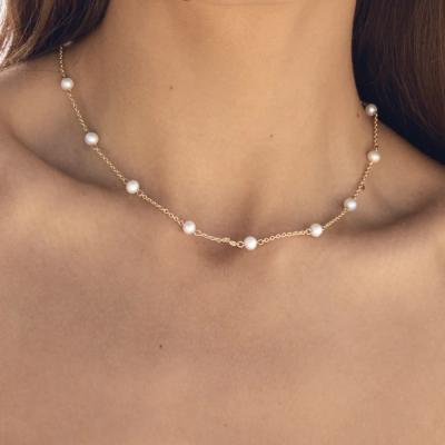 China Hiphop 18K Gold Plated Stainless Steel Freshwater Jewelry Pearl Necklace Chain Jewelry Women for sale