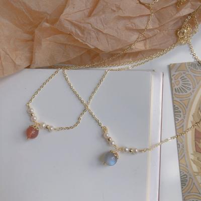 China 2021 New Fashion Simple Original Gray Moonlight Pendant Strawberry Crystal 14k Gold Plated Pearl Chain Necklace for sale