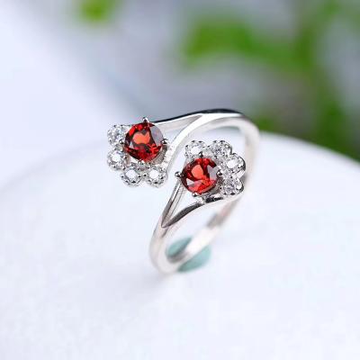 China Fashion New Natural S925 Inlaid Orange Red Garnet Icy Glass Adjustable Rings Jewelry For Women for sale