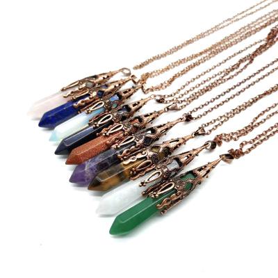 China Natural Rough Stone Crystal Pendulum Necklace Natural Raw Stone Energy Fashion Pendulum Pendant for sale