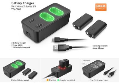 China 550mA*2 XBOX Gaming Accessories Battery Charger With 2 Battery Packs 600mAh for sale