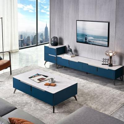 China Marble Wood Cabinet Home Furniture (Others) Modern Rock Panel Coffee Table TV Cabinet Adjustable Luxury Rock TV Units for sale