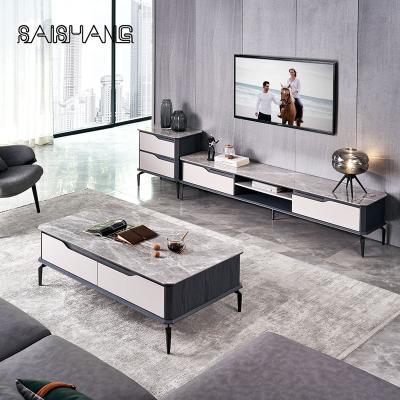 China Modern Rock Adjustable Luxury Panel Units Rock TV Cabinet Coffee Table TV Cabinet Home Furniture (Others) Best Selling Wood for sale