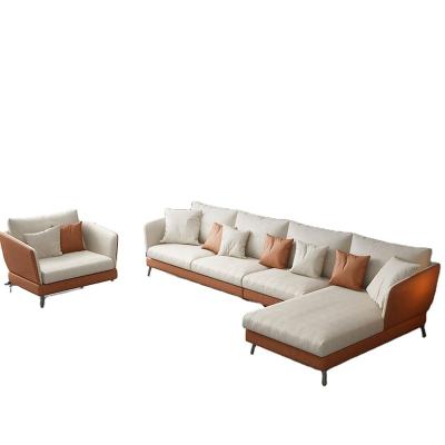 China Hot Selling Modern Foshan Apartment Sofa Set Furniture Modern Orange L Shaped Couches Furniture for sale