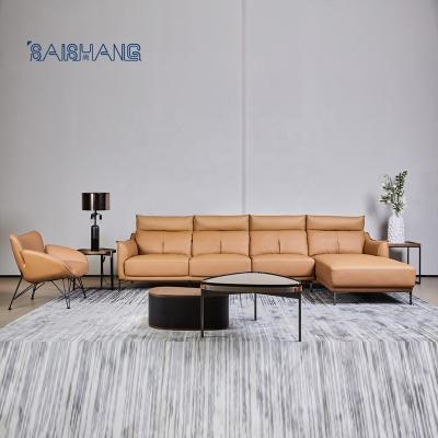 China Other Metal Leather High Quality Strong Legs Living Room Chaise Lounge Sofa L Shaped Sofa for sale