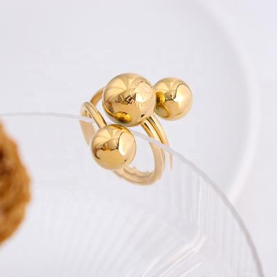 China Round Ball Stainless Steel Lead Free Nickel Free Gold Plated Women Rings for sale