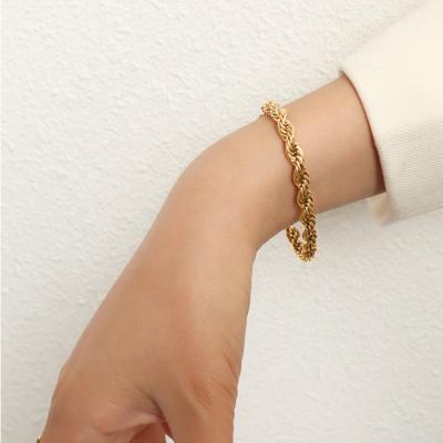 China Gold Twisted Jewelry 5mm Wide Waterproof Lead Free Nickel Free Stainless Steel Rope Chain Bracelet for sale