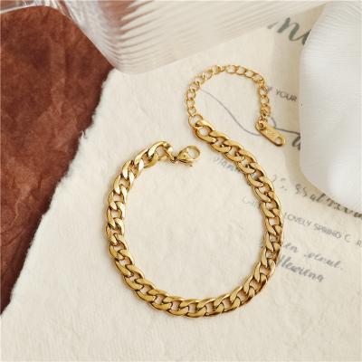 China New FASHIONABLE Style 6mm Wide Stainless Steel 18K Gold Filled Cuban Curb Chain Bracelet Anklet Women for sale