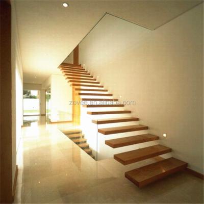 China Home Bedroom / Commercial Building Floating Wooden Cantilever Stairs LED Step Light Indoor Stairs for sale