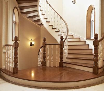 China Solid Wood Column Solid Wood Spiral Staircase Frameless White General Railing for sale