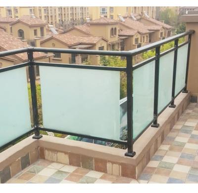 China Frameless Wrought Iron Balcony Frosted Glass Railing for sale