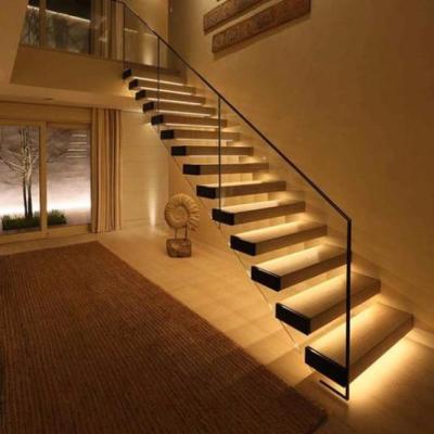 China Cusomized/Indoor Tempered Glass Decorative Zovee Stair Lighting Design Automatic Led Glass Tread Straight Staircase for sale