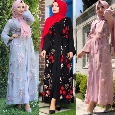 China Muslim Arab Hijabs Islamic Clothing Ramadan Eid Floral Print Long Sleeve Abaya Dubai Kaftan Arab Women Robe Cardigan Polyester for sale