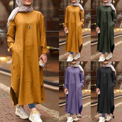 China Muslim Women's Muslim Women's Loose Islamic Maxi Arab Abaya Dress Sleeve Round Neck Long Sleeve Polyester/Spandex Kaftan Dress Plus Size S-5XL for sale