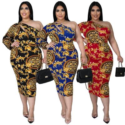 China 2022 Viable Newcomer Women One Shoulder Long Sleeve Cut Out Beach Bodycon Vacation Dress Lady Plus Size Club Prom Dress for sale