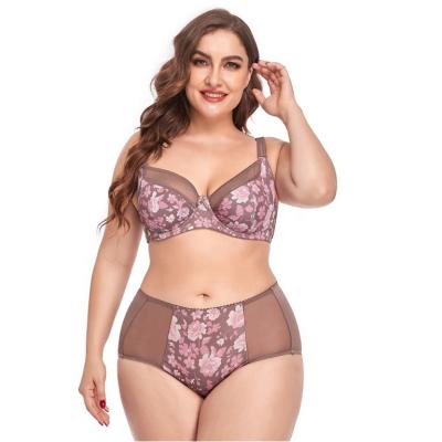 China Breathable Women Sexy Lingerie Light Padded Floral Plus Size Bra Underwire Chest Large To Lace Up Female Underwear Tops Bras Underwear Set for sale