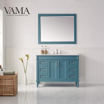 China VAMA Waterproof 48 Inch Traditional American Home Remodeling Bathroom Vanity With Carrara Marble Top for sale