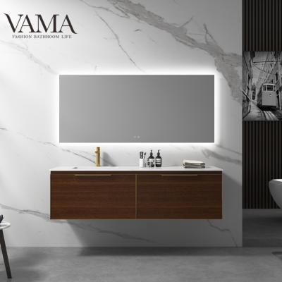 China VAMA 1600mm Foshan Waterproof Cheap Floating Wood Veneer Bathroom Vanity With White Chipboard Stone Top for sale