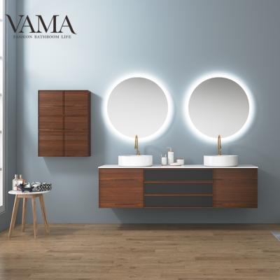 China VAMA 1800mm Large Waterproof Luxury Modern Bathroom Vanity Cabinet with Agglomerated Stone and Double Vessel Basins for sale