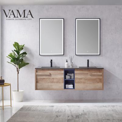 China VAMA Waterproof 63 Inch Furniture Double Sink Luxury Wooden Bathroom Vanity In Foshan 791063 for sale