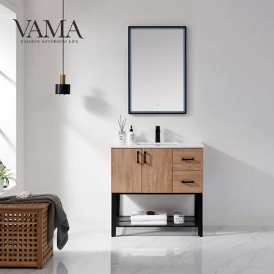 China VAMA Waterproof Industrial Modern Matte Black Single Bathroom Vanity 794036 36 Inch Shelf Bathroom Cabinet Sink Bathroom Vanity 794036 for sale