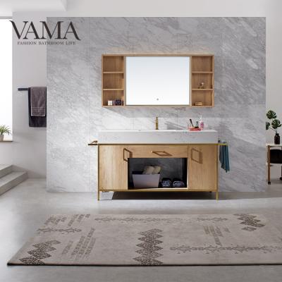 China VAMA 1500mm Waterproof Stainless Steel Gold Luxury Bathroom Vanity With Legs Metal Floor Stand 769068G for sale