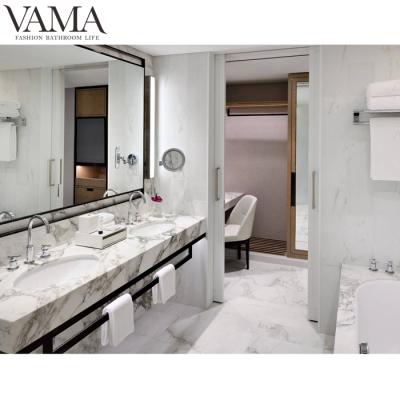 China VAMA Waterproof Modern Hotel Design Double Sinks Bathroom Vanity Top Cheap Wechat 13652923069 for sale