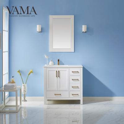 China VAMA Waterproof 36 Inch 12 Inch Deep Bathroom Vanity Modern Gold Handle Quartz Top Cabinet 785036 New for sale