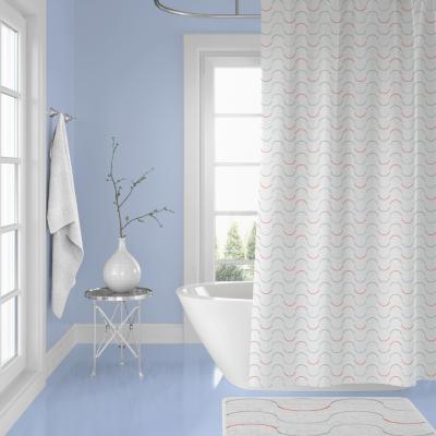 China NEOMI DIY Design Logo Waterproof Polyester Bathroom Shower Sustainable Curtain With Free Durable Hooks for sale