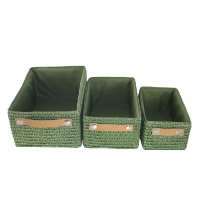 China 3pcs/set Large Size Sustainable Storage Boxes Polypropylene PP Woven Organizer Basket Home Cosmetic Storage Box for sale