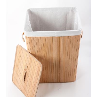 China CLASSIC Custom Large Rectangle Baby Kids Storage Laundry Basket Bamboo Folding Binbasket With Lid Handle for sale