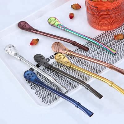 China Viable Colorful Stainless Steel Straw Mate Tea Straw Metal Straw Drinking Set for sale