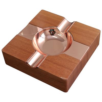 China Morden Luxury Factory Direct Sales Fashion 304 Copper Plated Stainless Steel Metal Solid Wood Custom Cigar Ashtray For Bar KTV for sale