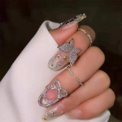 China FASHION Jewelry Ring Shiny Crystal Rhinestone Finger Armor Silver Adjustable Zircon Butterfly Nail Fingernail for sale