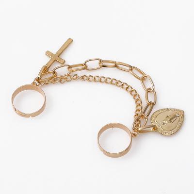 China Vintage Fashion Jewelry Chain Ring Adjustable Knuckle Two Finger Hinged Cross Ring with Fingers Hand Bracelet for Women Girls for sale