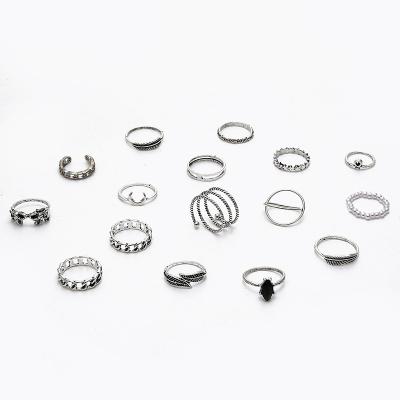 China 16PCS Vintage Exaggerated Crystal Ring Set Joint Knuckle Craved Jewelry Sliver Hand Accessories Alibaba Jewelry Findings for sale