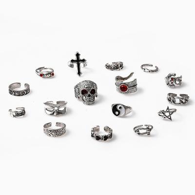 China 16PCS Vintage Vintage Skull Animal Ring Jewelry Halloween Costume Accessories Sliver Rings Joint Cut Out Finger Jewelry Findings for sale