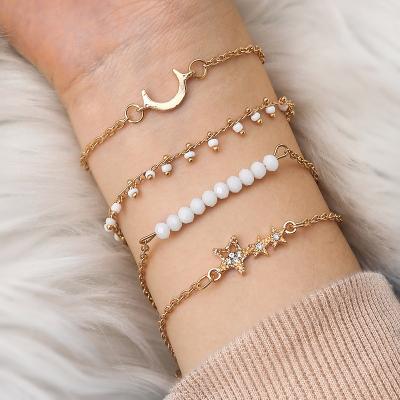 China TRENDY 4Pcs Fashion Moon Star Elegant Crystal Design Beaded Hand Charm Bracelet Set Gold Bracelet Gorgeous Wrist Chains Customized Jewelry for sale