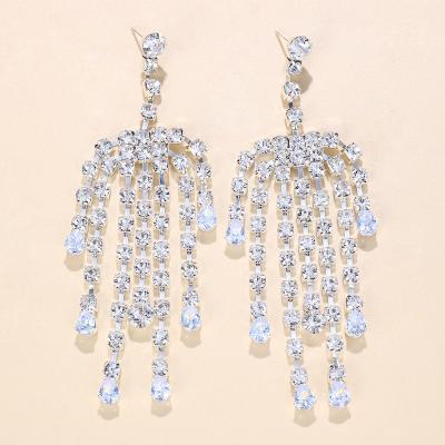 China TRENDY Long Tassel Dangle Crystal Drop Earrings For Party Zircon Rhinestone Earrings Geometry Wedding Sparkle Tassel Long Earring for sale